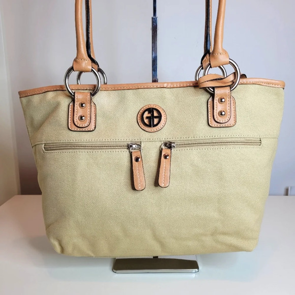Giani Bernini Khaki Tan Canvas Shoulder Tote Hand Bag NEW with Tags - Picture 3 of 14